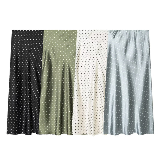 Women's polka dot satin texture MIDI skirt