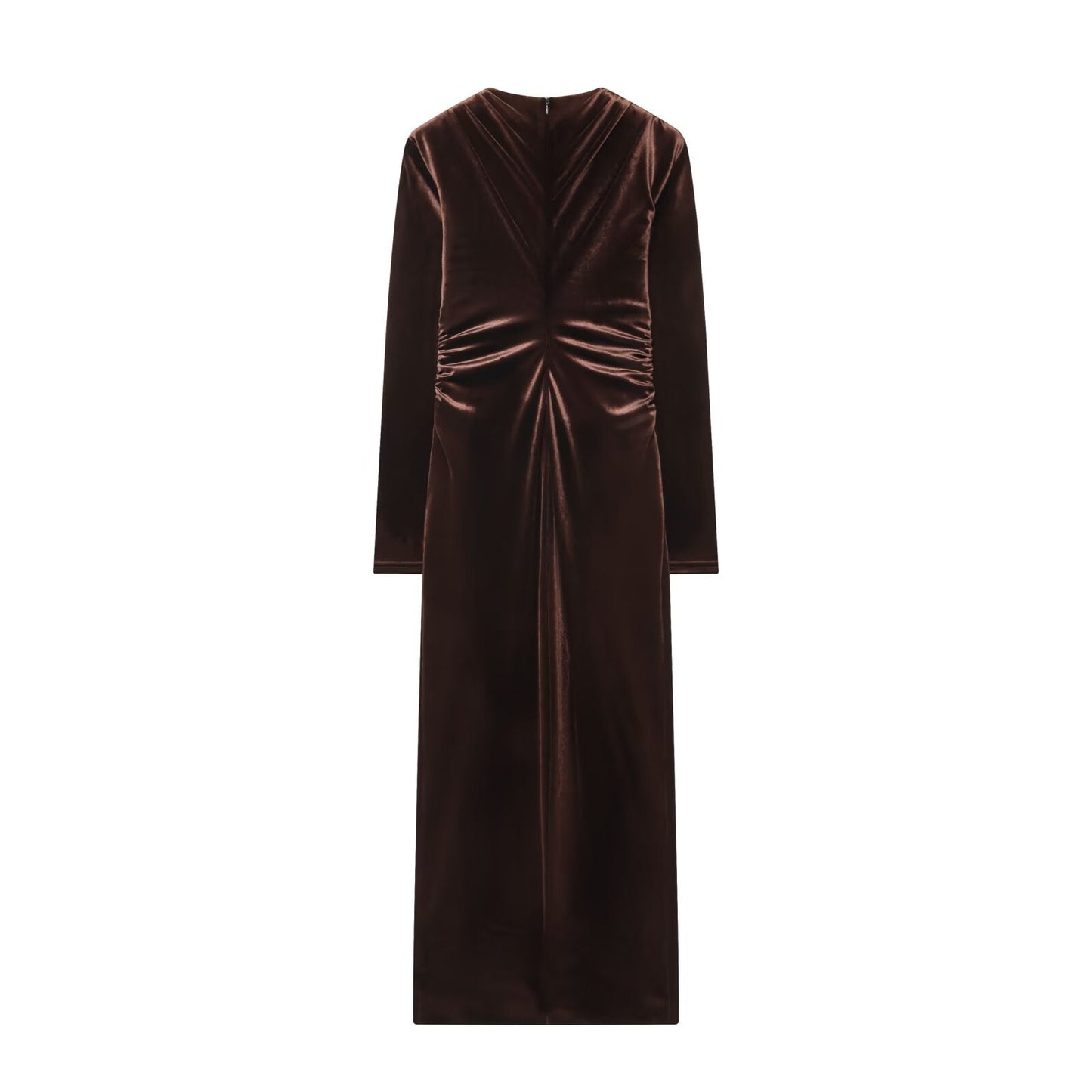 Women's slim V-neck velvet Midi dress