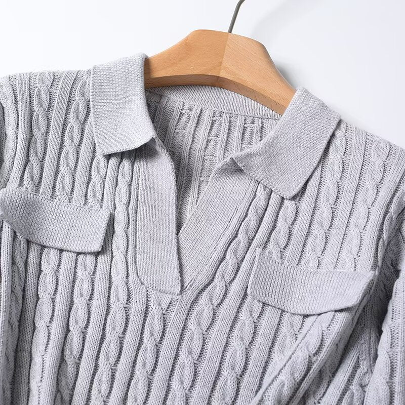 Women's 2025 new fashion striped polo collar knitted sweater