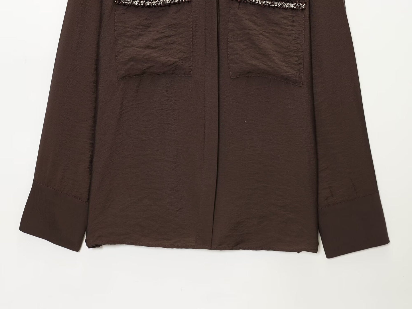 Women's loose patchwork lapel long sleeved shirt