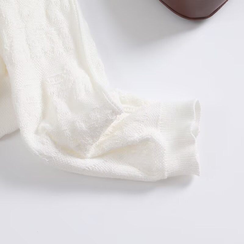 Women's new fashion hollow lace O-Neck long sleeved knitted top