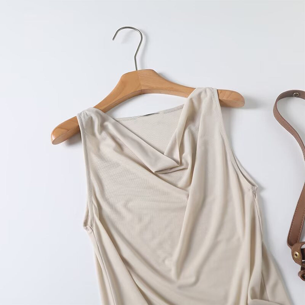 Women's New Fashion Solid Swing Collar Sleeveless T-shirt Top