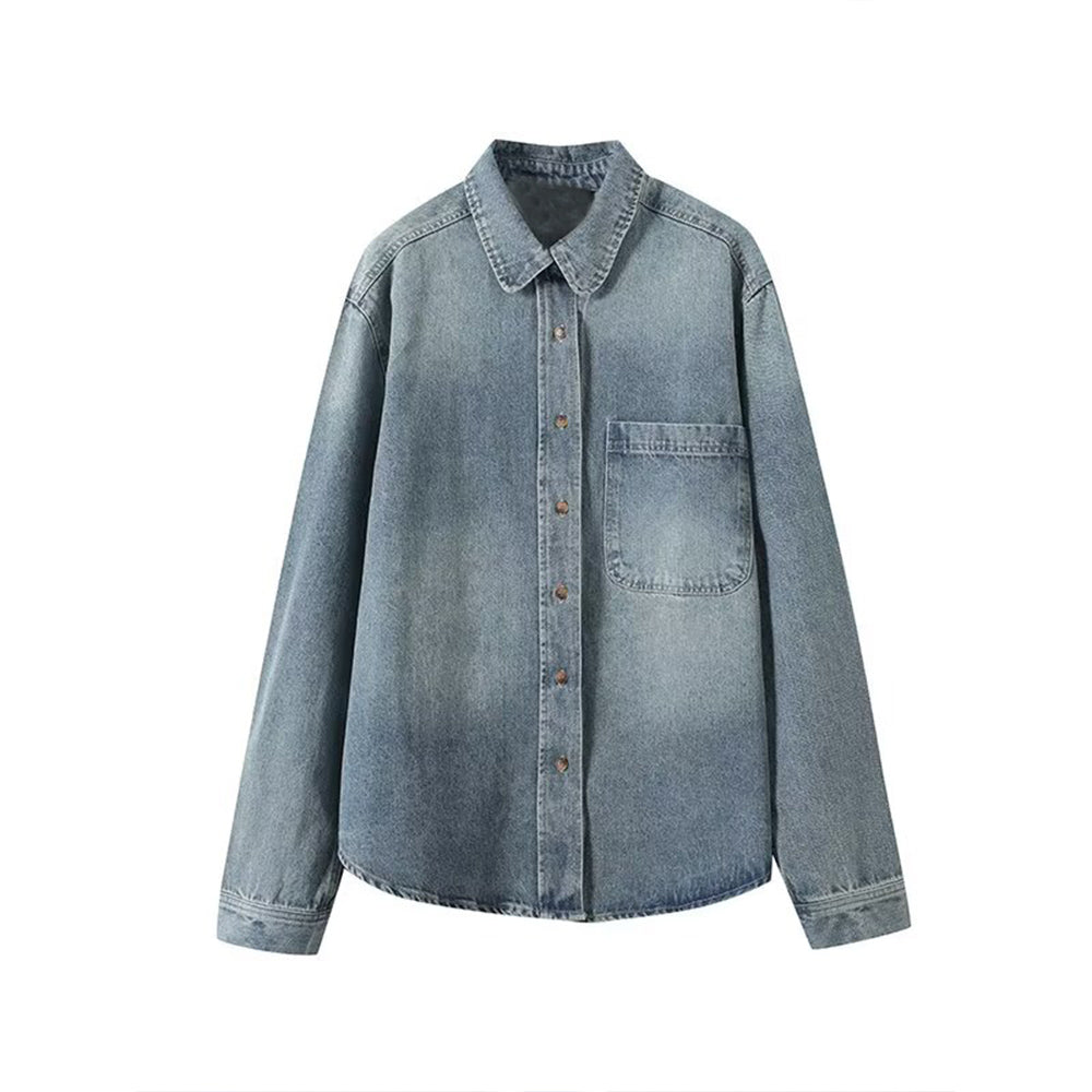Women's new fashion casual long sleeved Button-up denim shirt