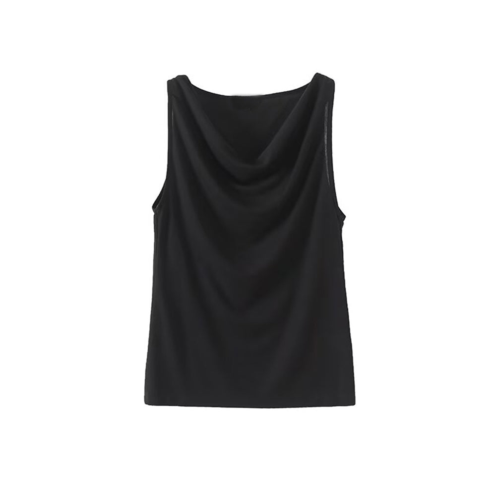 Women's New Fashion Solid Swing Collar Sleeveless T-shirt Top