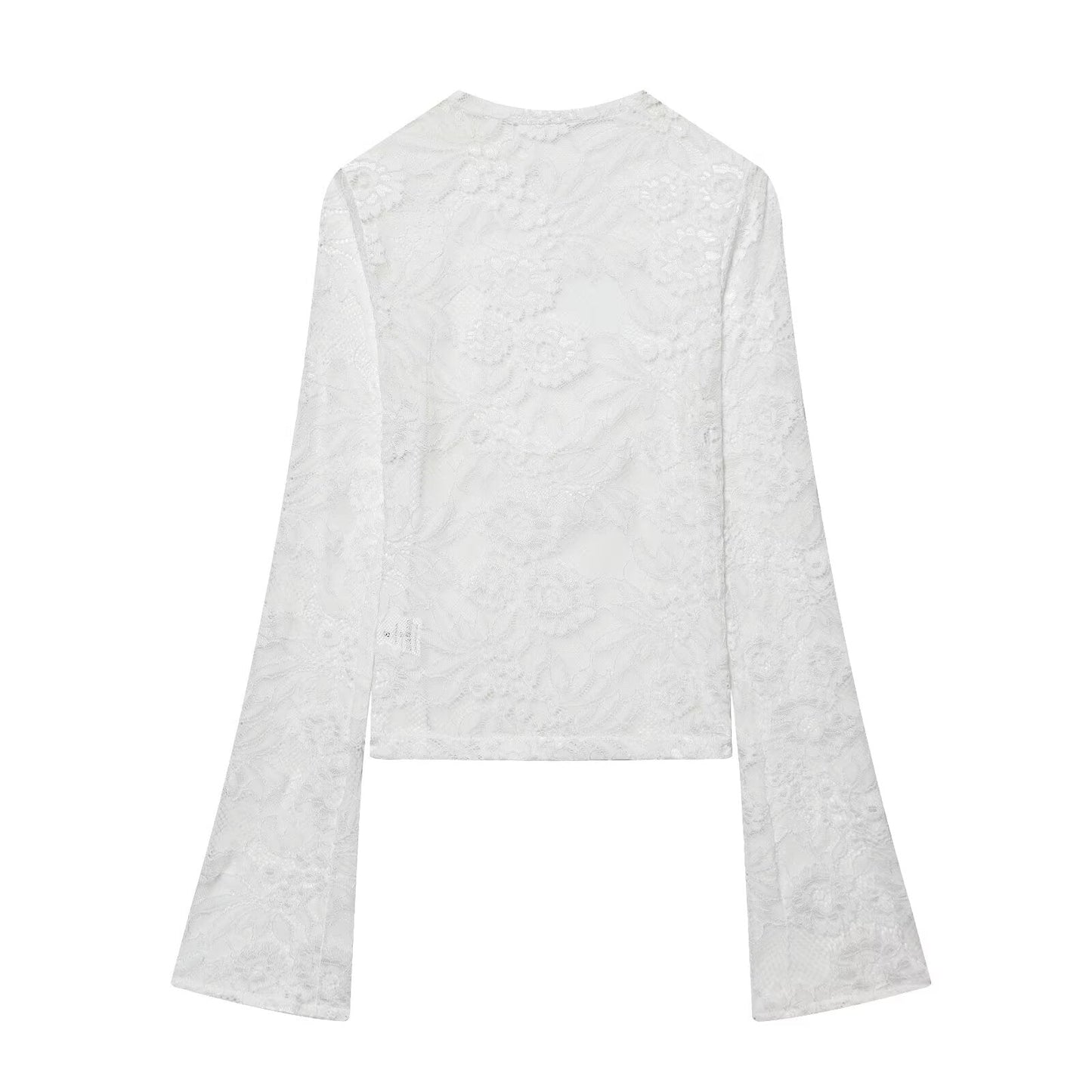 Women's lace patchwork hollow flared sleeve top
