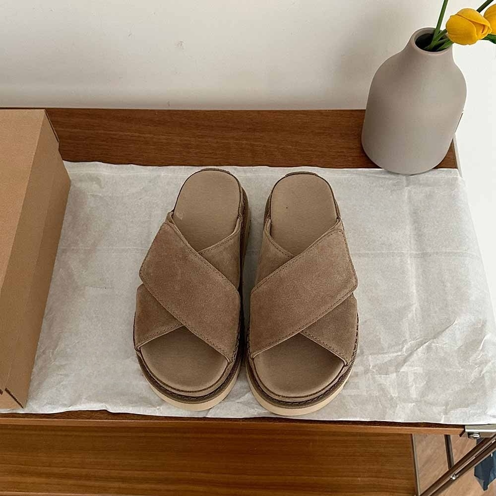 Women's New Fashion Joker Casual Hook and Loop Cross Design Platform Sandals Slippers