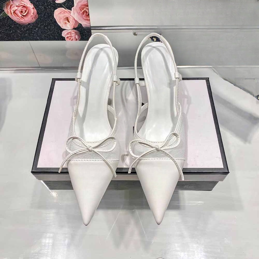 Women's New Fashion Joker Mesh Bow Pointed 6CM Stiletto Heels