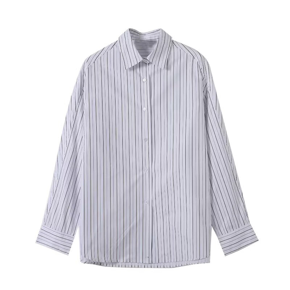 Women's new fashion loose long sleeved striped cotton shirt