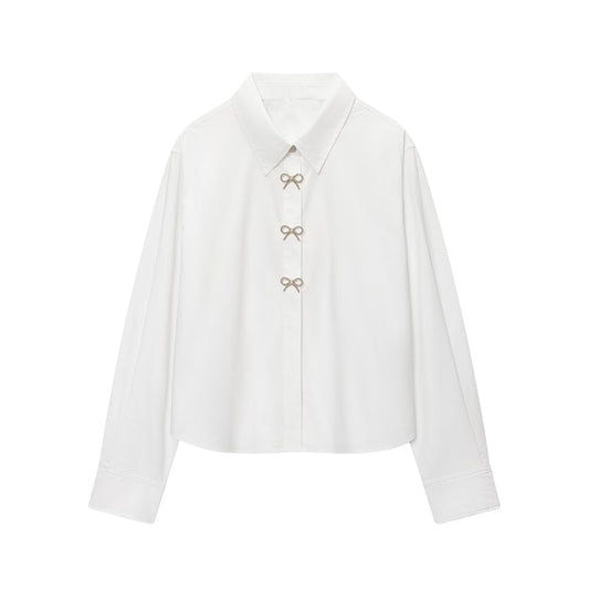 Women's jewelry button decoration poplin shirt
