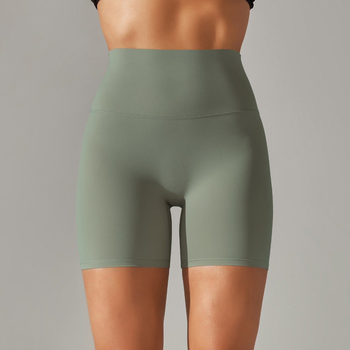Women's new solid color yoga shorts double sanding tight high waist elastic exercise fitness three-point yoga pants.