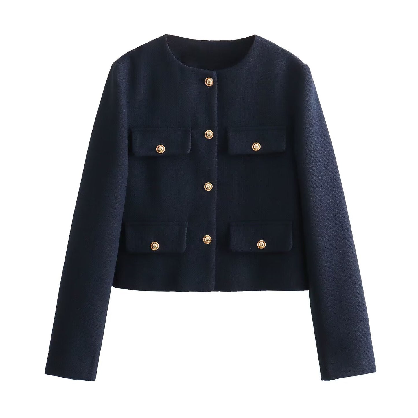 Women's new flip cover decoration short O Neck Blazer Coat