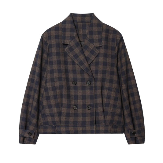 Women's casual double breasted plaid Coat