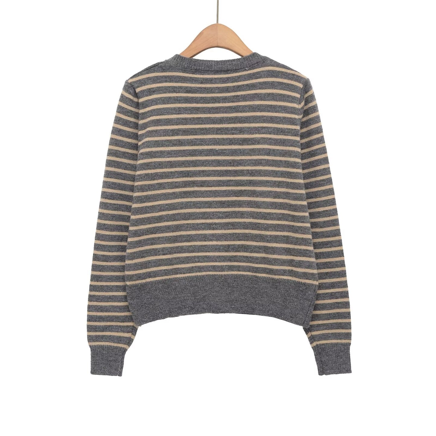 Women's soft textured O Neck striped knitted Coat
