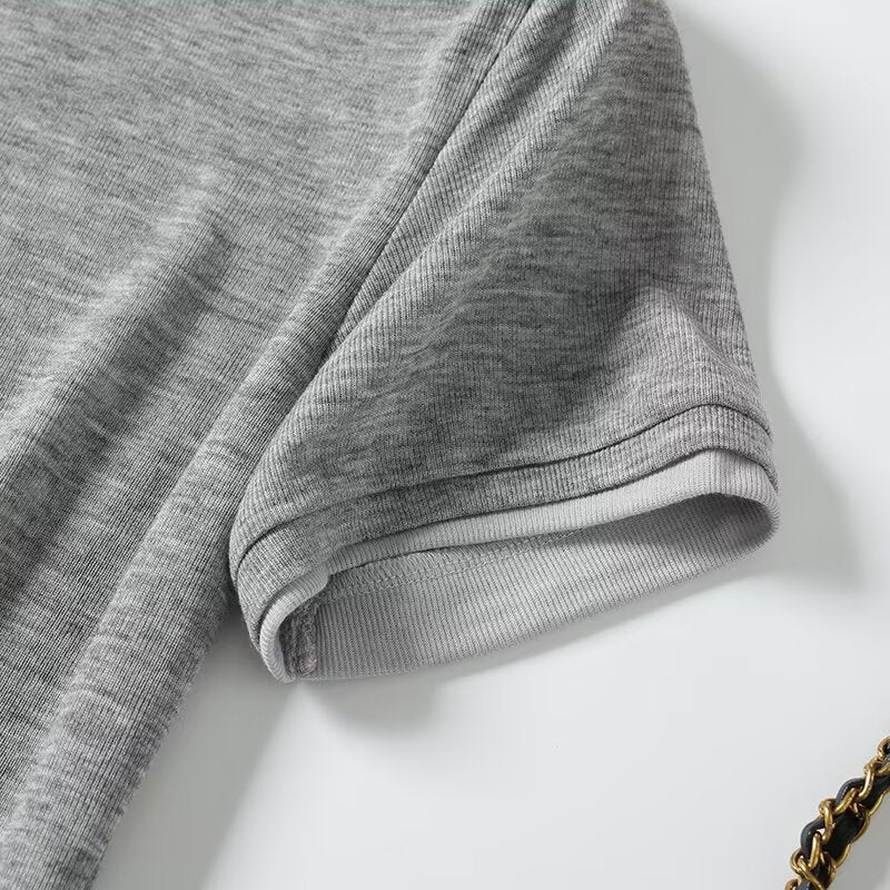 Women's New Fashion Basic Style Double Color Edge O Neck Short sleeved T-shirt