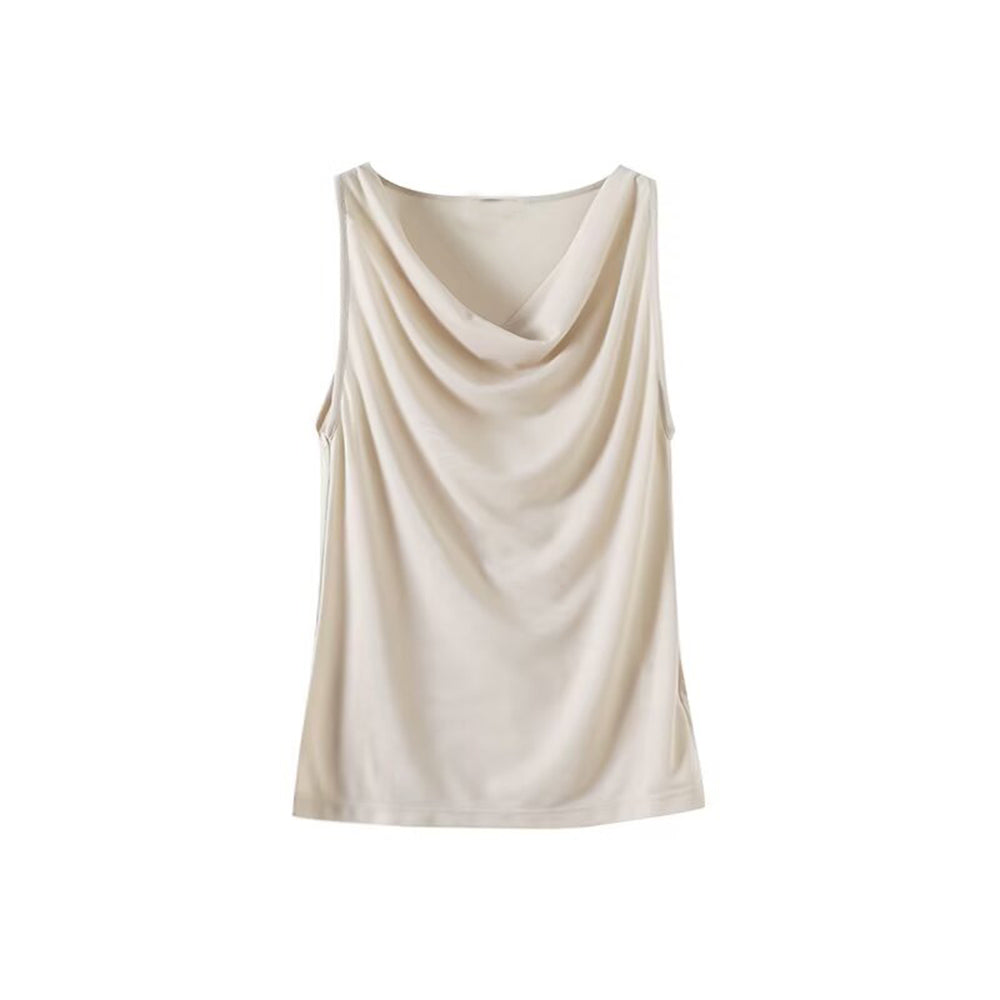 Women's New Fashion Solid Swing Collar Sleeveless T-shirt Top