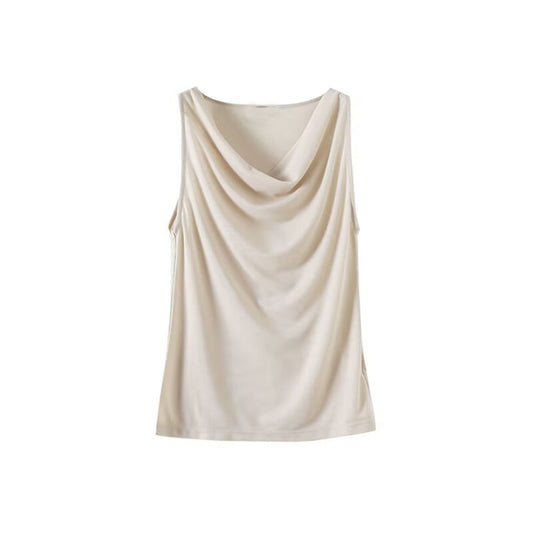 Women's New Fashion Solid Swing Collar Sleeveless T-shirt Top