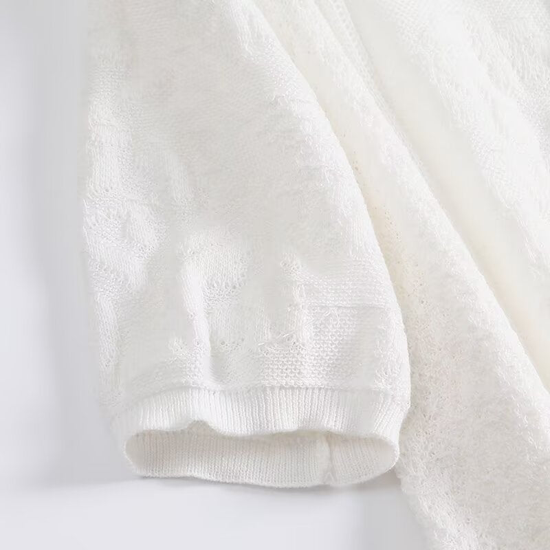 Women's new fashion lace round neck short sleeved knitted cardigan