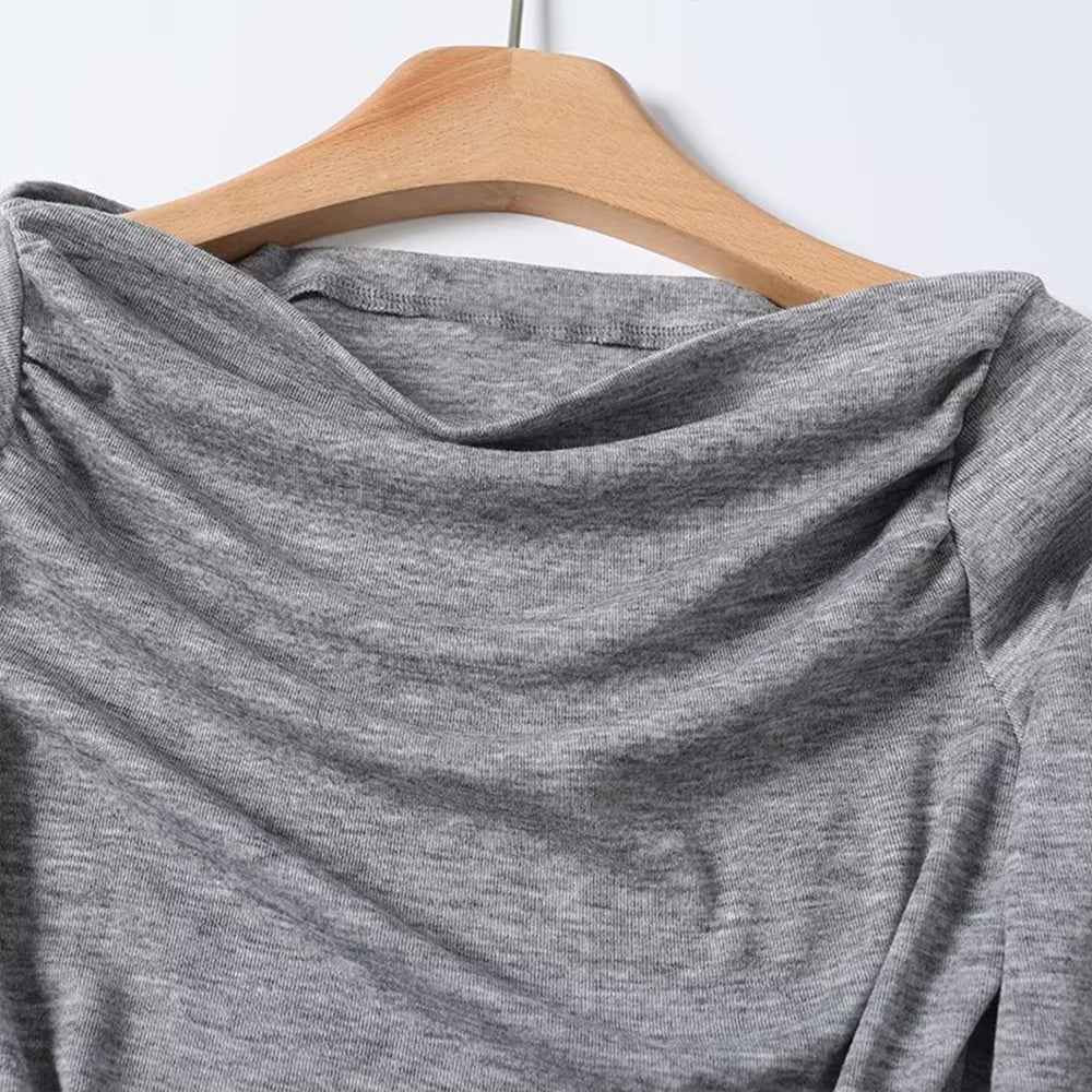 Women's new fashion long sleeved pleated knitted T-shirt top