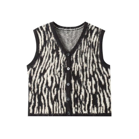 Women's new fashion V-neck buckle striped knitted vest